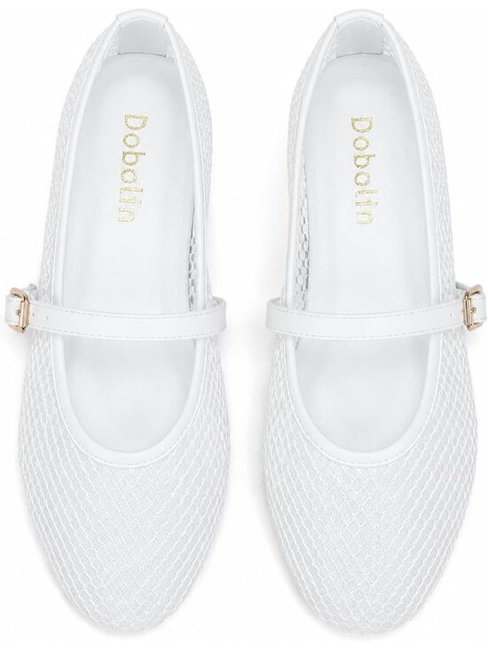 Shoes - Women's Black Comfortable Round Toe Buckle Strap Breathable Mesh Design Flats